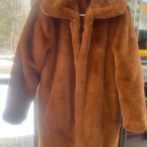 Brown Faux Fur Coat Christian Siriano  Medium